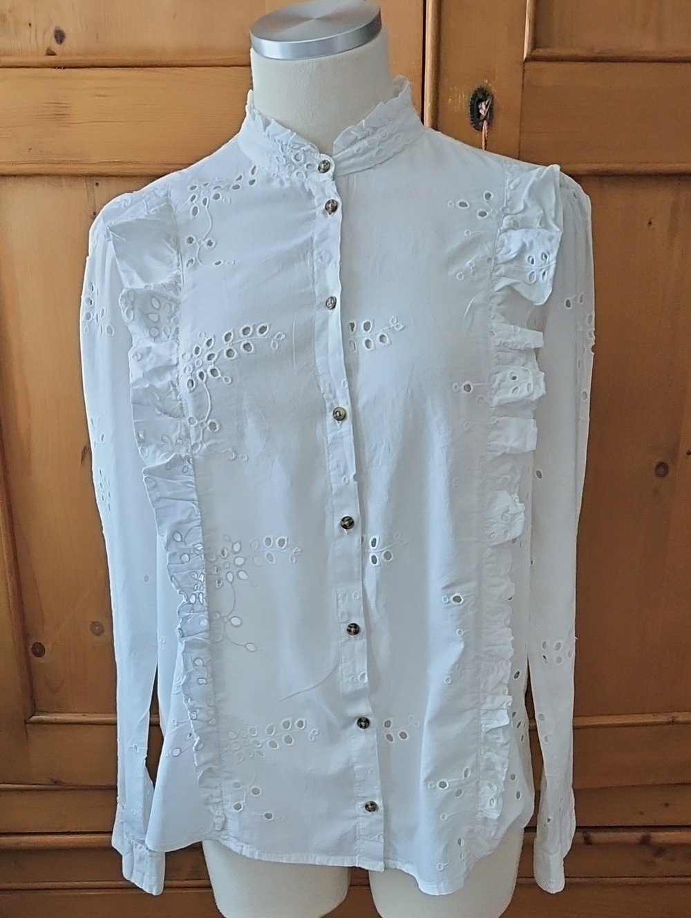 Promod Eyelet Blouse White Size 6